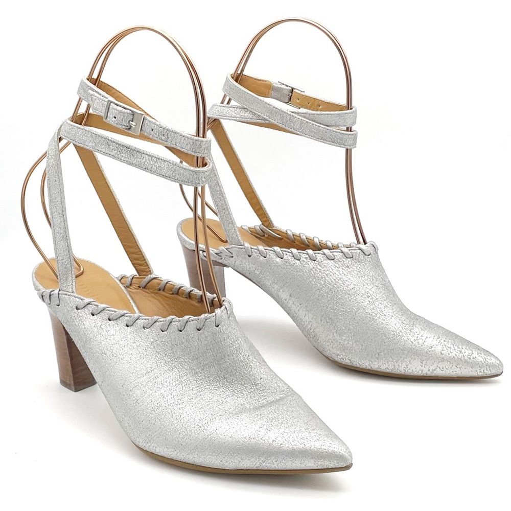 Sundance Jacinda Shoes Metallic Silver Ankle Wrap Heels Womenâs Size 36 | Us 6